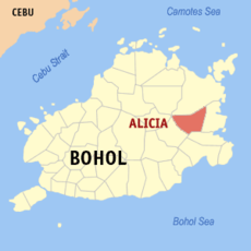 Bản đồ Bohol với vị trí của Alicia