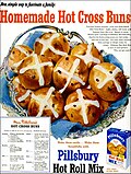 Thumbnail for File:Pillsbury Hot Roll Mix with Hot Cross Bun recipe 1953 (8215360405).jpg