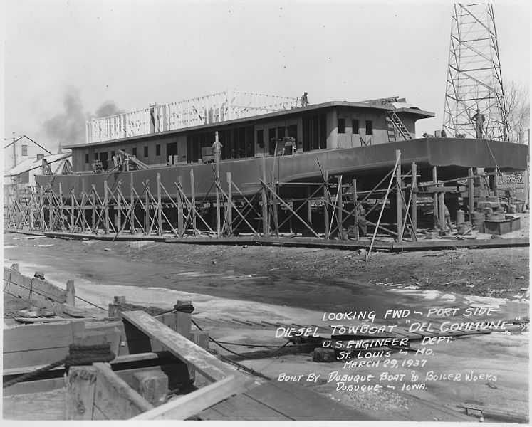 File:Port side view of the diesel towboat Del Commune under construction - NARA - 285946.jpg