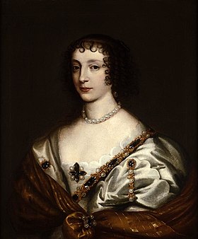 Porträtt av Henrietta Maria, drottning av England, hustru till Charles I. Van Dyck Workshop, 1630-talet