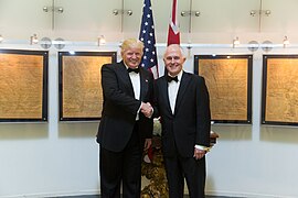 President Trump and Prime Minister Turnbull meet aboard the USS Intrepid to mark the 75th anniversary of the Battle of the Coral Sea, April 2017.