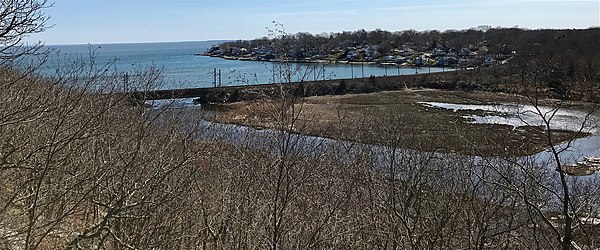 Railroad Bridge over the Four Mile River's mouth, which connects East Lyme to Old Lyme's easternmost shoreline