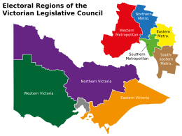 The eight regions of the Legislative Council (2014-2022) Regions of Legislative Council, Victoria.svg