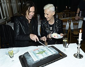 Per Gessle (left) and Marie Fredriksson (right) photographed in 2014, the same year they began recording Good Karma. Roxette 2014-04-08 003.jpg