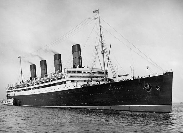 RMS Aquitania on her maiden voyage in New York Harbor, 5 June 1914.
