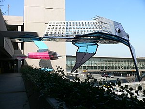 Dennis Oppenheim's "Flying Garden" installation (2005) outside the parking garage