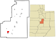 Sanpete County Utah áreas incorporadas e não incorporadas Gunnison realçado.