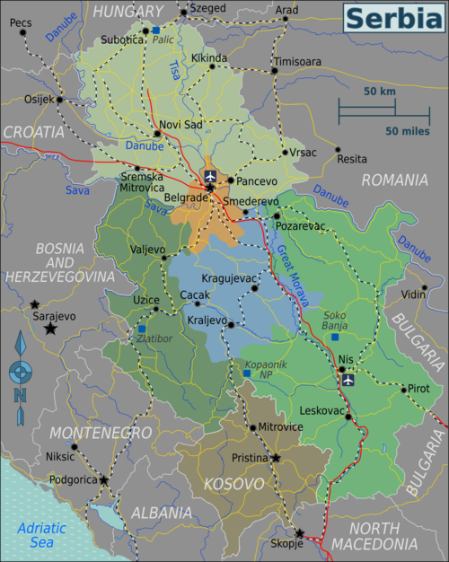 Mapa regionů Srbska