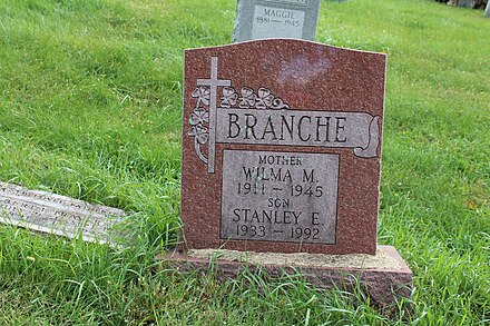 Stanley Branche tombstone in Mount Lawn Cemetery in Sharon Hill, Pennsylvania.