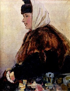 Portrait d'une jeune femme en chouba avec manchon (1890, Galerie Tretiakov)