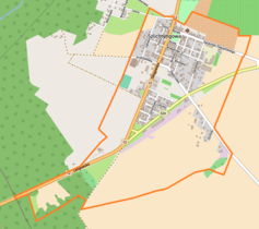 Mapa konturowa Szlichtyngowej, u góry znajduje się punkt z opisem „Cmentarz żydowski w Szlichtyngowej”
