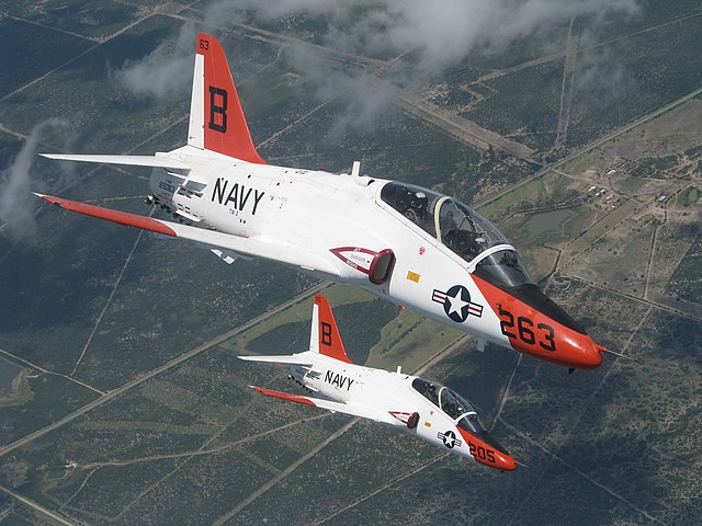 A pair of T-45A Goshawks during a training flight over Texas