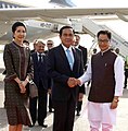 The Prime Minister of the Kingdom of Thailand, General Prayut Chan-o-cha being received by the Minister of State for Home Affairs, Shri Kiren Rijiju, on his arrival at AFS Palam, in New Delhi on June 16, 2016.jpg