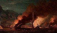 The destruction of the floating batteries at Gibraltar, by Thomas Whitcombe.