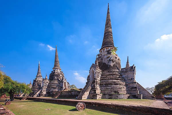 Three pagodas of Wat Phra Si Sanphet which house the remains of King Borommatrailokkanat, Borommarachathirat III, and Ramathibodi II