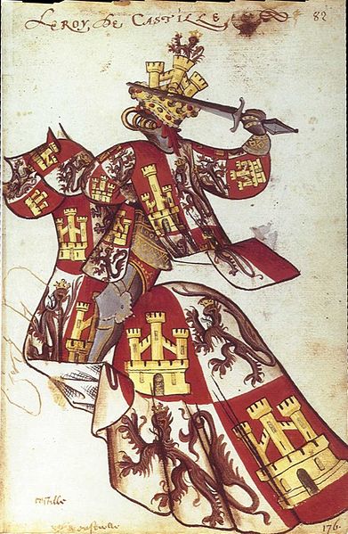 Equestrian heraldic of King John II of Castile in the Equestrian armorial of the Golden Fleece 1433–1435. Collection Bibliothèque de l'Arsenal.