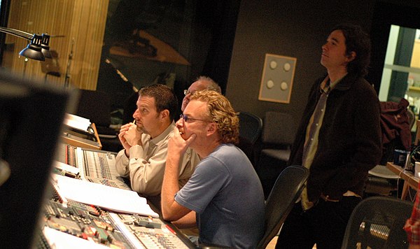 Composer Heitor Pereira (right) at the recording of the film's score