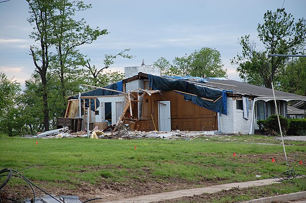 Building damaged by tornado, 2011