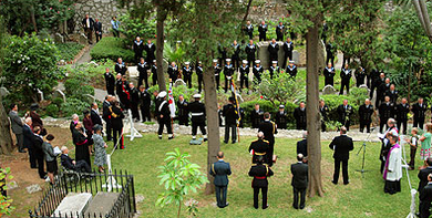 Trafalgar Day ceremony at Trafalgar Cemetery in 2008 Trafalgar Day 2008.png