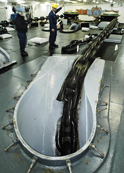 File:US Navy 060112-N-4166B-056 The port side anchor chains is released into the Pacific Ocean from the Nimitz-class aircraft carrier USS Abraham Lincoln (CVN 72) during a Precision Sea and Anchor detail off the coast of San Diego.jpg