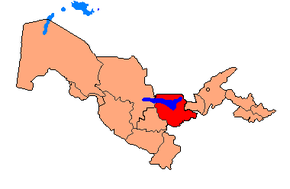 Harta regiunii Jizak în cadrul Uzbekistanului