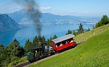 Locomotive 7 of the Vitznau-Rigi-Bahn, one of the last operational locomotives with a vertical boiler VRB H 1-2 bei Freibergen.jpg