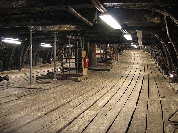 The inside of the lower gun deck looking toward the bow. The interior of the ship does not contain any guns or any of the original contents and is cur