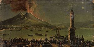 An 18th-century painting depicting an eruption of Mount Vesuvius. Vesuvio 18th century.jpg