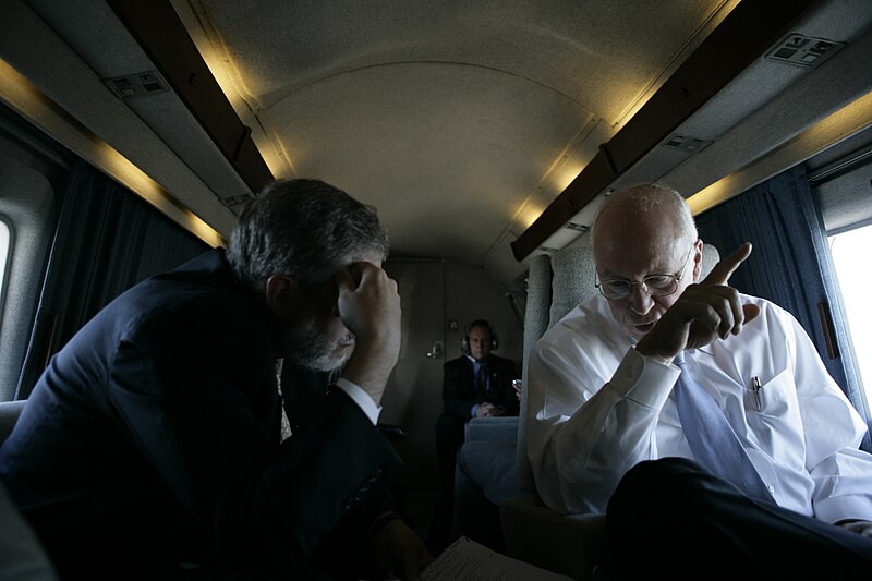 File:Vice President Cheney Talks with David Addington Aboard Marine Two (18088239923).jpg