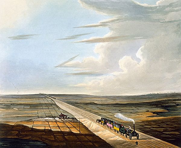 View of the railway across Chat Moss, 1833