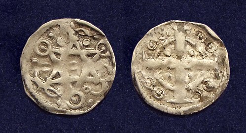 Graafschap Vlaanderen, denarius geslagen in Ieper onder Boudewijn IX.