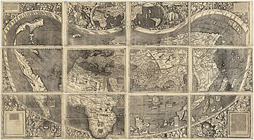 Universalis Cosmographia, Waldseemuller's 1507 world map which was the first to show the Americas separate from Asia Waldseemuller map 2.jpg