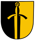 סמל העיר קובורג המתאר חרב אנכית עם צלב קרס על הניצב