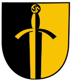 Escudo de Coburgo, antes de ser cambiado por orden del régimen. Después, sería restaurado tras la Segunda Guerra Mundial, en el proceso de desnazificación