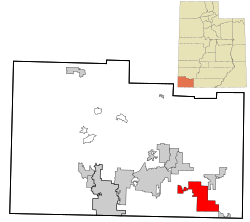 Location in Washington County and the state of Utah