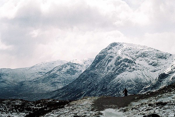 View from the summit of the Devil's Staircase looking south over the east end of Glen Coe, towards Buachaille Etive Mòr with Creise and Meall a' Bhuir