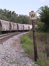 An old whistle post in the United States Whistlepost.jpg