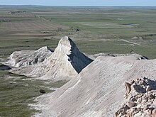 A view of the shark fin rock from the top of the butte.