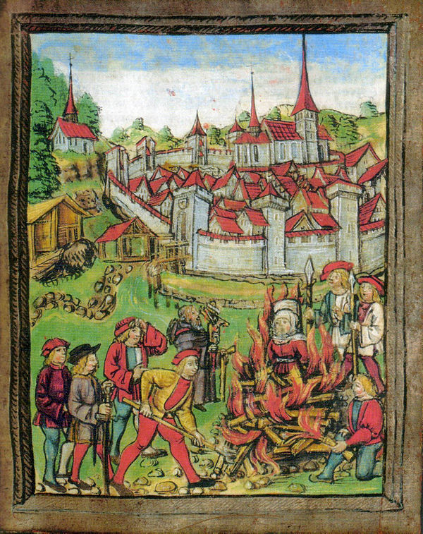 The burning of a woman in Willisau, Switzerland, 1447