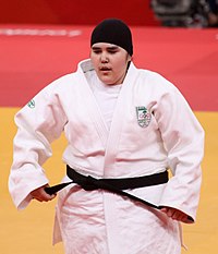 Wojdan Shaherkani became the first female competitor from Saudi Arabia to compete at an Olympic Games. Wojdan Shaherkani London2012.jpg