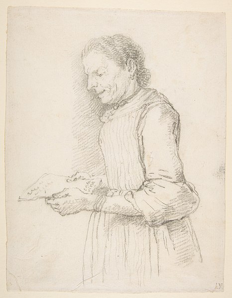 File:Woman in Half-Length, Profile View Facing Left and Reading a Piece of Paper Signed "Catarina" MET DP812235.jpg