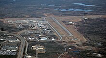 Aerial view of the airport in 2011, prior to the extension of runway 05/23 YHZ Approach Runway 32.JPG