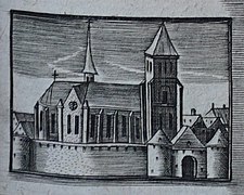 L'église du XVIIe avec sa porte de ville, André du Chesne.