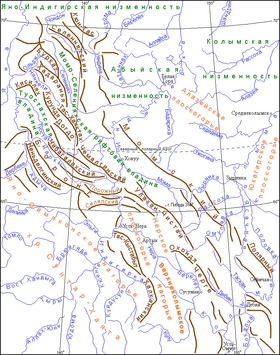 Chersky Ridge.  Orografiakaavio.