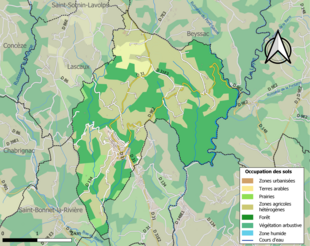 Barevná mapa znázorňující využití půdy.