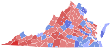 Counties and cities in blue voted for Kaine while counties and cities in red supported Kilgore. 2005 Virginia gubernatorial election results map by county.svg