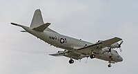 A US Navy P-3C Orion, tail 161587, on final approach at Kadena Air Base in Okinawa, Japan.