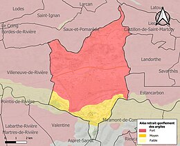 Carte des zones d'aléa retrait-gonflement des sols argileux de Saint-Gaudens.