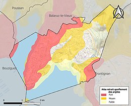 Carte des zones d'aléa retrait-gonflement des sols argileux de Balaruc-les-Bains.