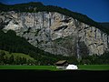 Deutsch: Staubbachfälle blick aus Lischmaad, Lauterbrunnen, Schweiz English: Staubbach Falls viewed from Lischmaad, Lauterbrunnen, Switzerland Camera location 46° 35′ 13.9″ N, 7° 54′ 52.1″ E    View all coordinates using: OpenStreetMap